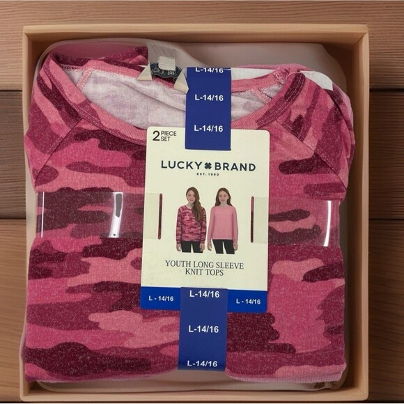 NWT Lucky Brand Youth Long Sleeve Knit Tops Red/Berry 2-Pack Large 14/16 BTS! - Picture 1 of 6